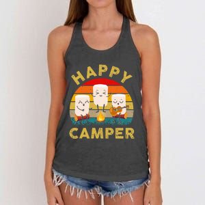 Funny Happy Cute Marshmallow Camper Bonfire Women's Knotted Racerback Tank