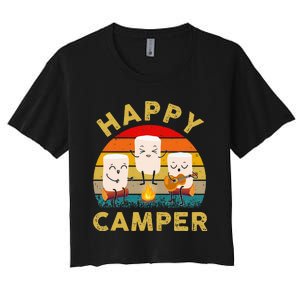 Funny Happy Cute Marshmallow Camper Bonfire Women's Crop Top Tee