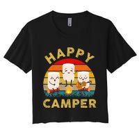 Funny Happy Cute Marshmallow Camper Bonfire Women's Crop Top Tee