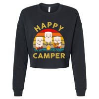 Funny Happy Cute Marshmallow Camper Bonfire Cropped Pullover Crew