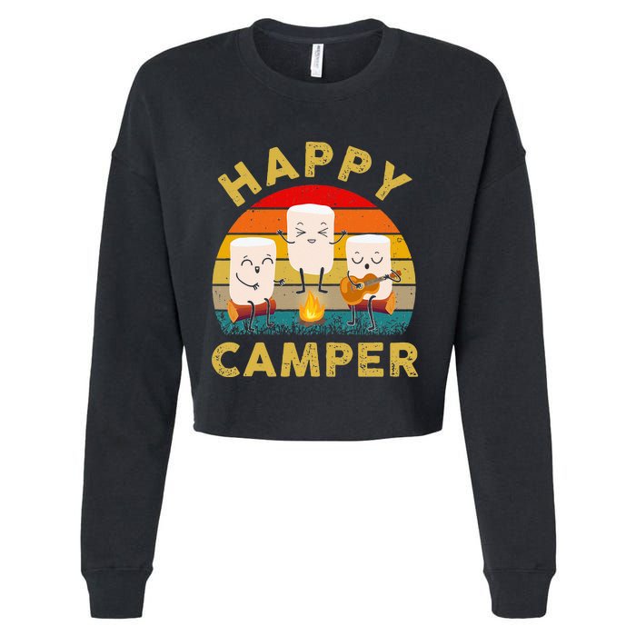 Funny Happy Cute Marshmallow Camper Bonfire Cropped Pullover Crew