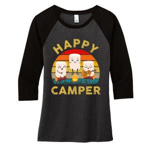 Funny Happy Cute Marshmallow Camper Bonfire Women's Tri-Blend 3/4-Sleeve Raglan Shirt