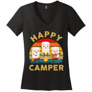 Funny Happy Cute Marshmallow Camper Bonfire Women's V-Neck T-Shirt