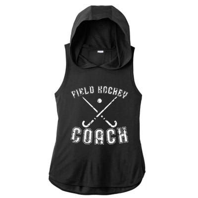 Field Hockey Coach Gifts Distressed Field Hockey Coach Ladies PosiCharge Tri-Blend Wicking Draft Hoodie Tank