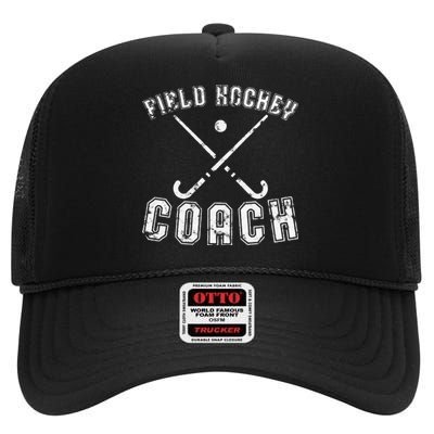 Field Hockey Coach Gifts Distressed Field Hockey Coach High Crown Mesh Back Trucker Hat