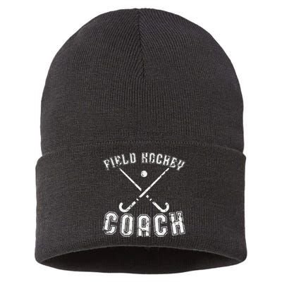 Field Hockey Coach Gifts Distressed Field Hockey Coach Sustainable Knit Beanie