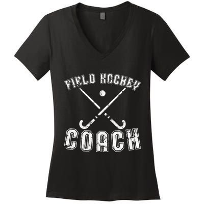 Field Hockey Coach Gifts Distressed Field Hockey Coach Women's V-Neck T-Shirt