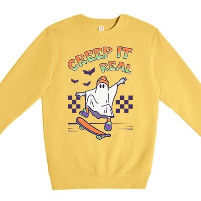 Funny Halloween Creep It Real Skater Skateboarding Ghost Premium Crewneck Sweatshirt