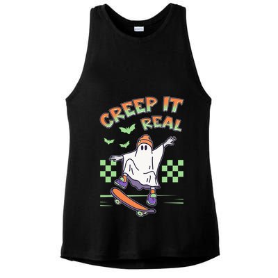 Funny Halloween Creep It Real Skater Skateboarding Ghost Ladies PosiCharge Tri-Blend Wicking Tank