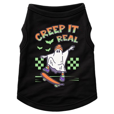 Funny Halloween Creep It Real Skater Skateboarding Ghost Doggie Tank