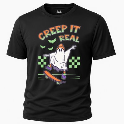 Funny Halloween Creep It Real Skater Skateboarding Ghost Performance Shirt