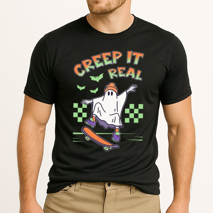 Funny Halloween Creep It Real Skater Skateboarding Ghost Cooling Performance Crew T-Shirt