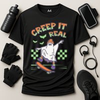Funny Halloween Creep It Real Skater Skateboarding Ghost Cooling Performance Crew T-Shirt