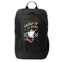 Funny Halloween Creep It Real Skater Skateboarding Ghost City Backpack