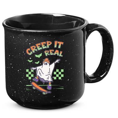 Funny Halloween Creep It Real Skater Skateboarding Ghost 15oz Campfire Ceramic Mug