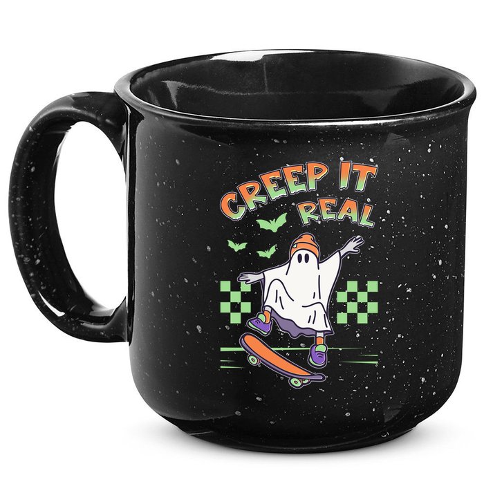 Funny Halloween Creep It Real Skater Skateboarding Ghost 15oz Campfire Ceramic Mug