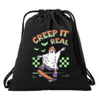 Funny Halloween Creep It Real Skater Skateboarding Ghost Drawstring Bag