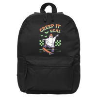 Funny Halloween Creep It Real Skater Skateboarding Ghost 16 in Basic Backpack