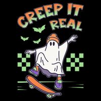 Funny Halloween Creep It Real Skater Skateboarding Ghost 16 in Basic Backpack