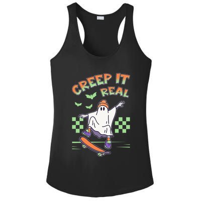 Funny Halloween Creep It Real Skater Skateboarding Ghost Ladies PosiCharge Competitor Racerback Tank