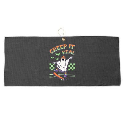 Funny Halloween Creep It Real Skater Skateboarding Ghost Large Microfiber Waffle Golf Towel