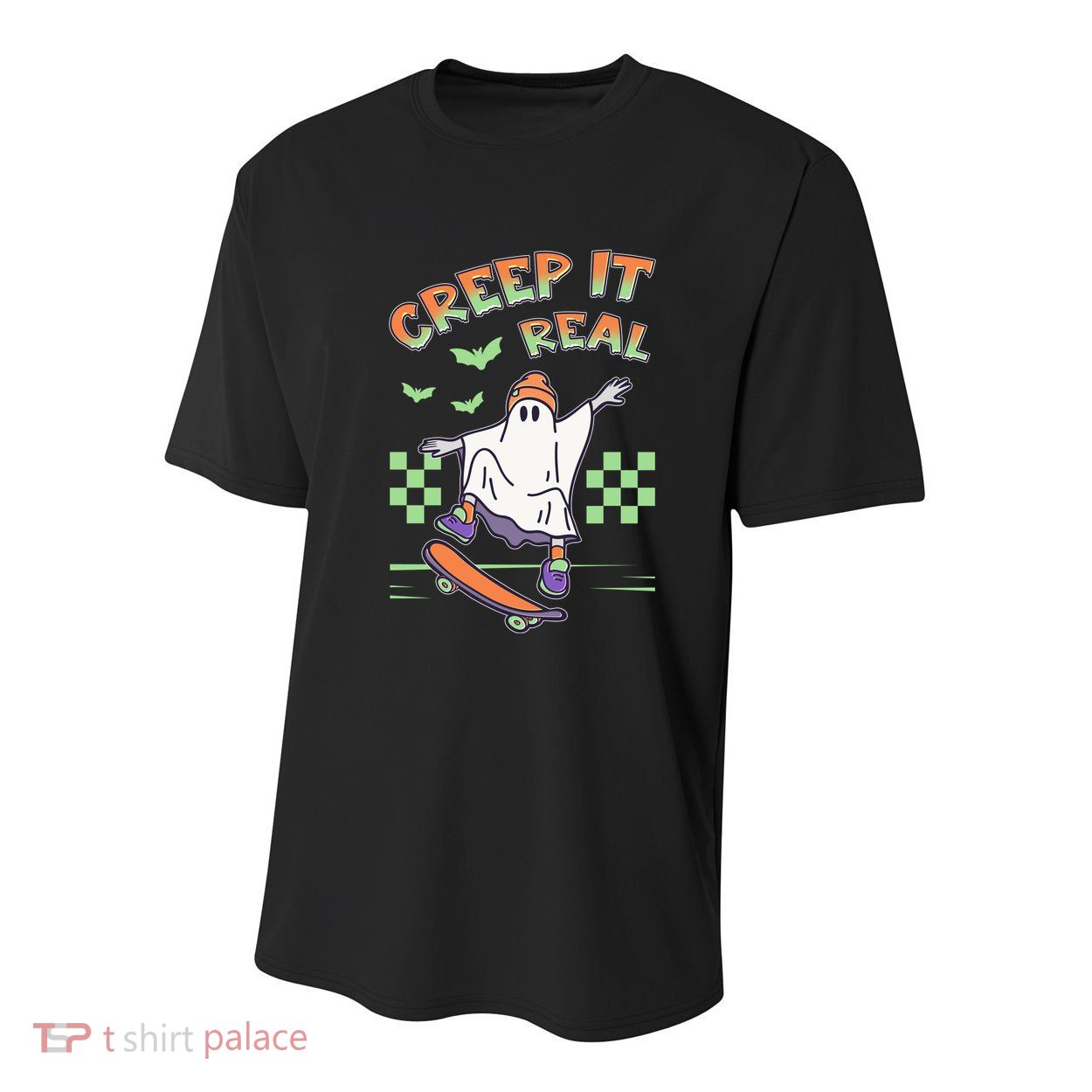 Funny Halloween Creep It Real Skater Skateboarding Ghost Youth Performance Sprint T-Shirt