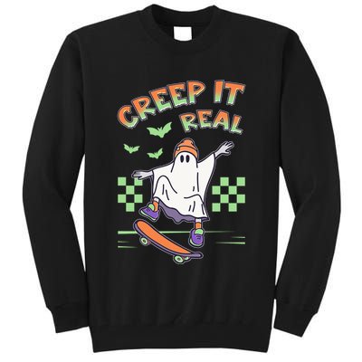 Funny Halloween Creep It Real Skater Skateboarding Ghost Tall Sweatshirt