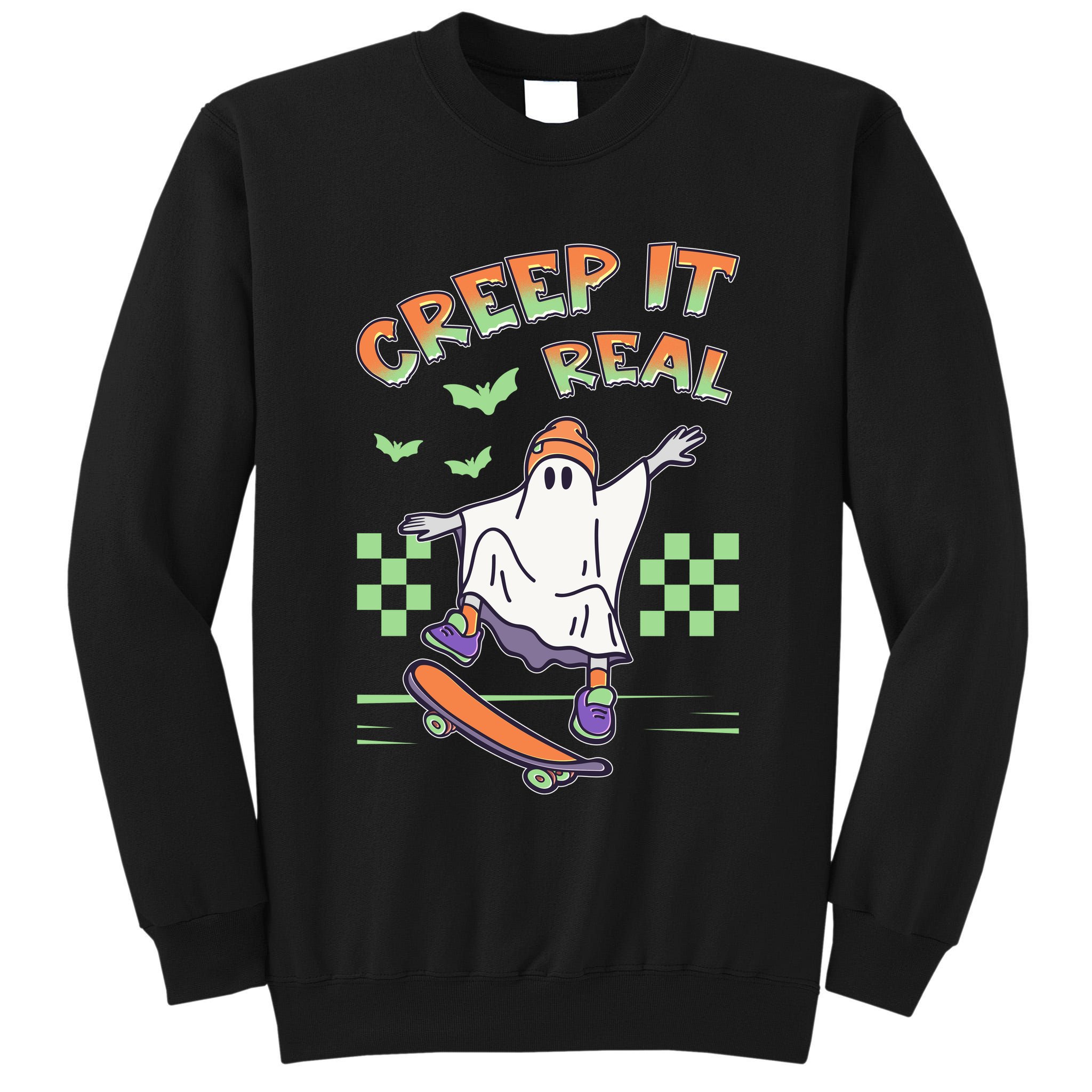 Funny Halloween Creep It Real Skater Skateboarding Ghost Tall Sweatshirt