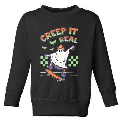 Funny Halloween Creep It Real Skater Skateboarding Ghost Toddler Sweatshirt
