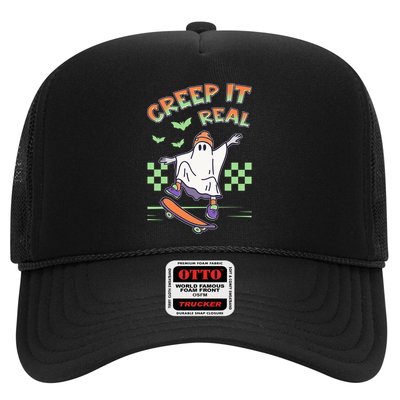 Funny Halloween Creep It Real Skater Skateboarding Ghost Trucker Hat