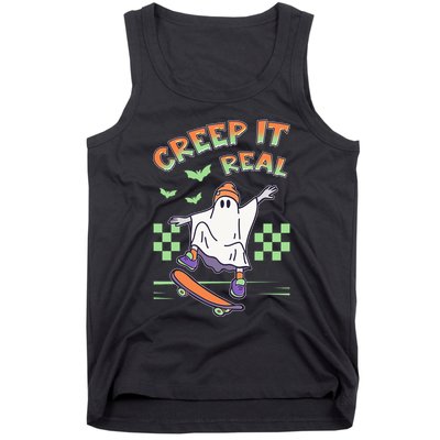 Funny Halloween Creep It Real Skater Skateboarding Ghost Tank Top
