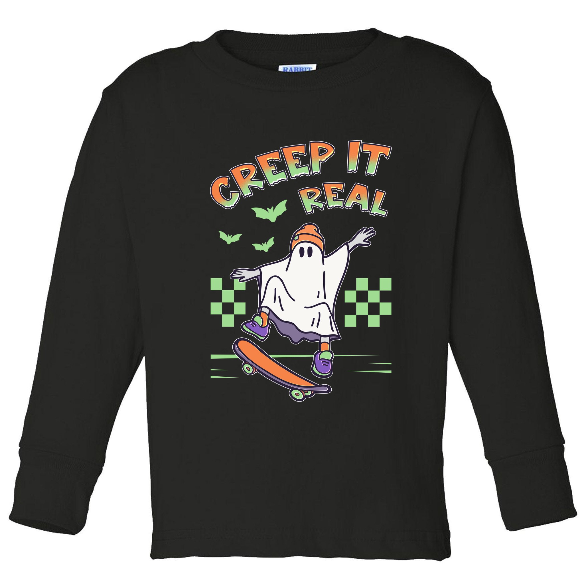 Funny Halloween Creep It Real Skater Skateboarding Ghost Toddler Long Sleeve Shirt