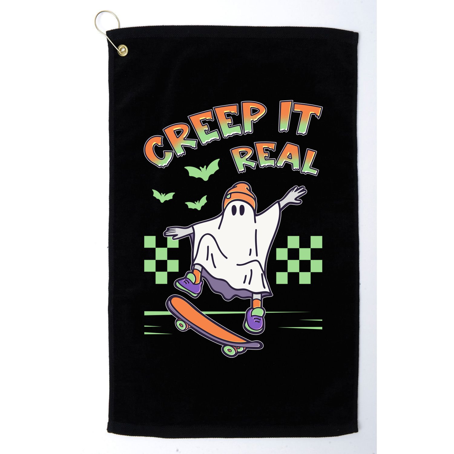 Funny Halloween Creep It Real Skater Skateboarding Ghost Golf Towel