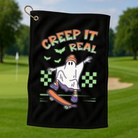 Funny Halloween Creep It Real Skater Skateboarding Ghost Golf Towel