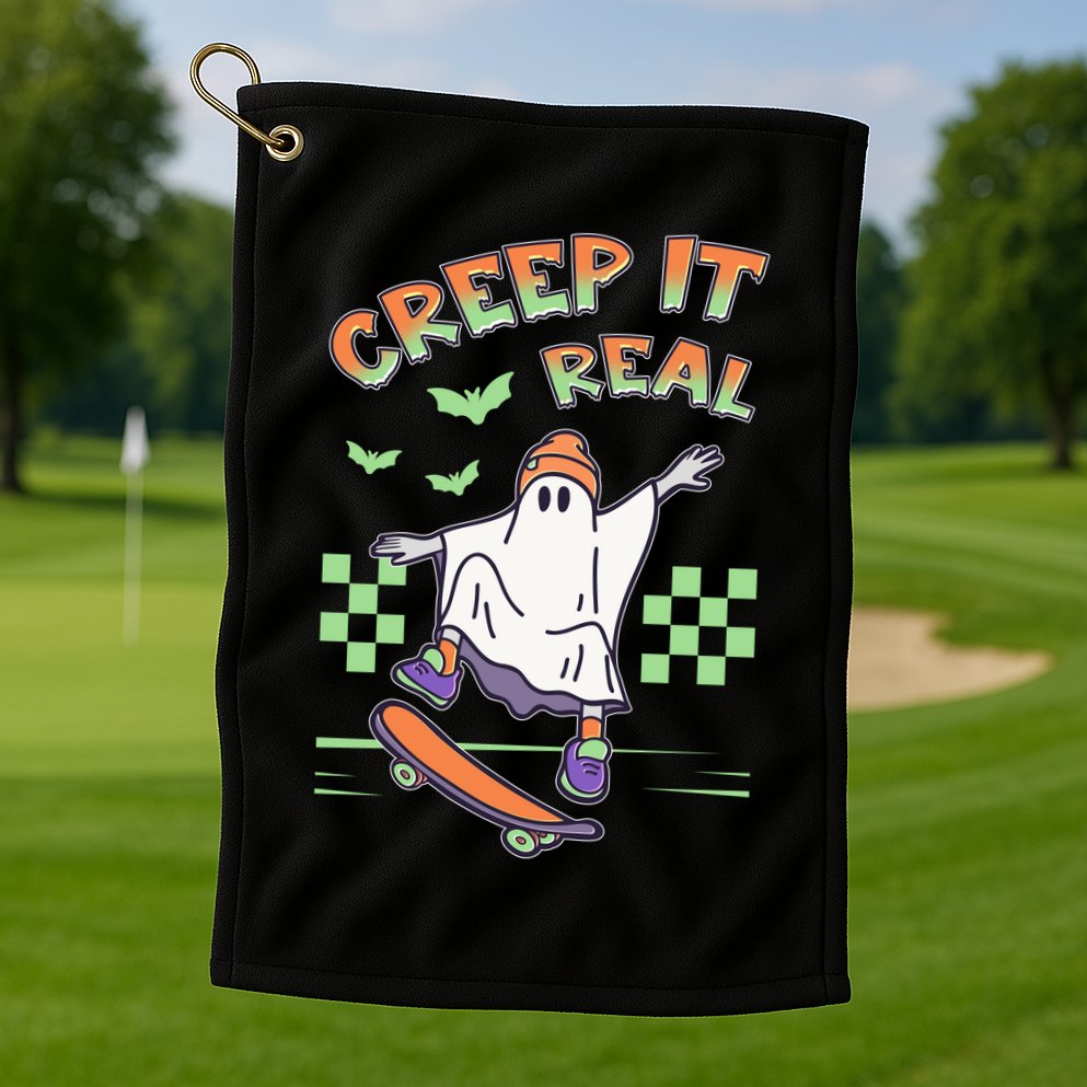 Funny Halloween Creep It Real Skater Skateboarding Ghost Golf Towel