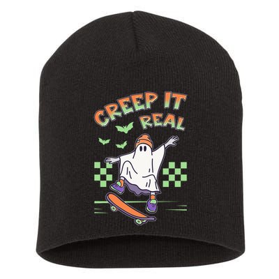 Funny Halloween Creep It Real Skater Skateboarding Ghost Short Acrylic Beanie