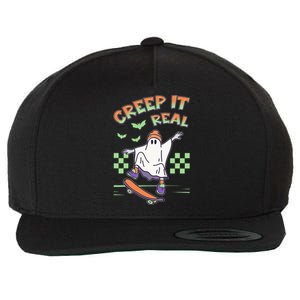 Funny Halloween Creep It Real Skater Skateboarding Ghost Wool Snapback Cap