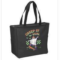 Funny Halloween Creep It Real Skater Skateboarding Ghost Zip Tote Bag