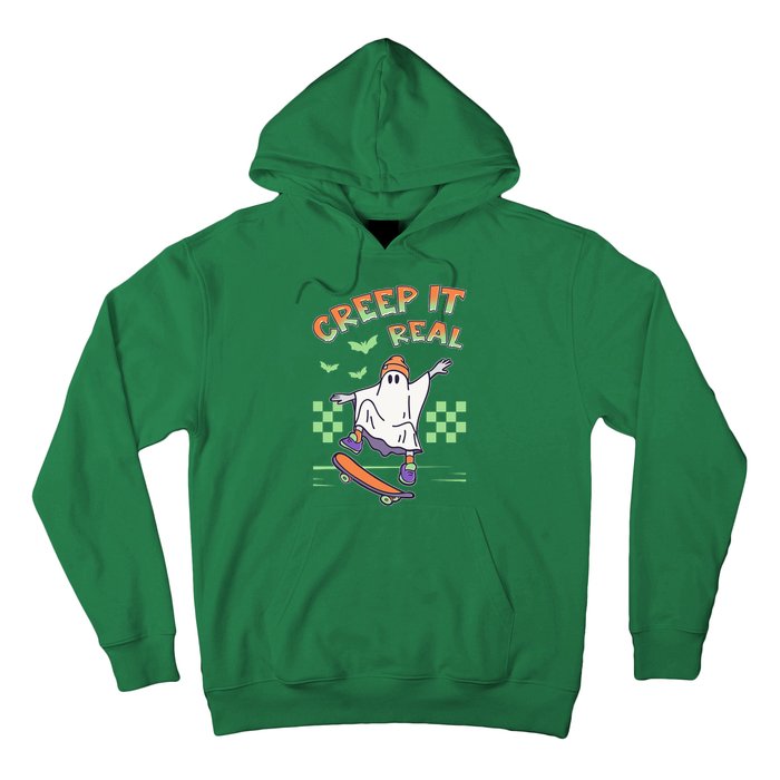 Funny Halloween Creep It Real Skater Skateboarding Ghost Hoodie