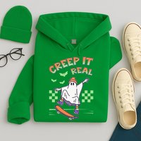 Funny Halloween Creep It Real Skater Skateboarding Ghost Hoodie