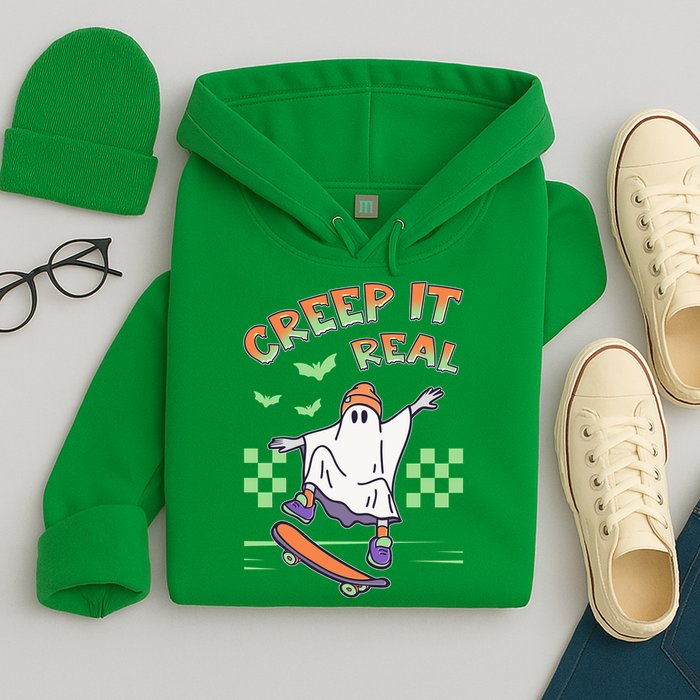 Funny Halloween Creep It Real Skater Skateboarding Ghost Hoodie