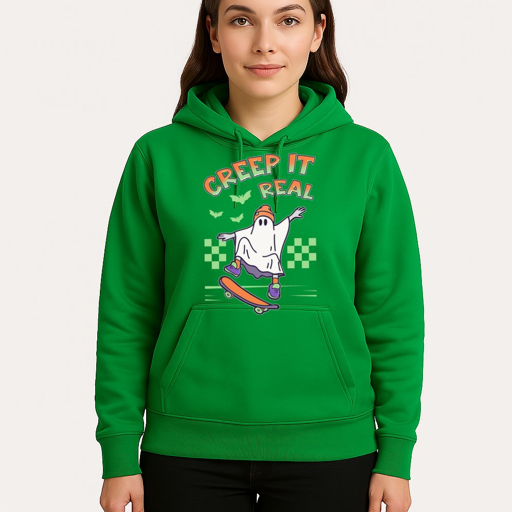 Funny Halloween Creep It Real Skater Skateboarding Ghost Hoodie