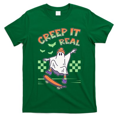 Funny Halloween Creep It Real Skater Skateboarding Ghost T-Shirt