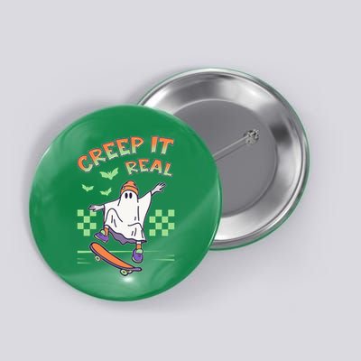 Funny Halloween Creep It Real Skater Skateboarding Ghost Button