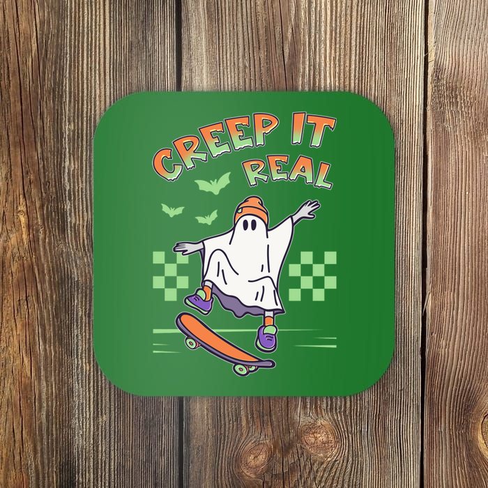 Funny Halloween Creep It Real Skater Skateboarding Ghost Coaster