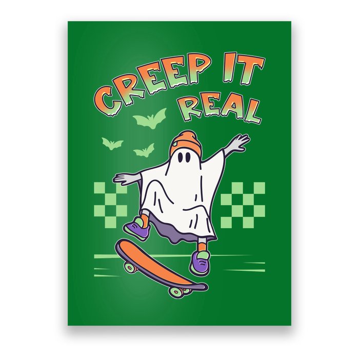 Funny Halloween Creep It Real Skater Skateboarding Ghost Poster