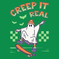 Funny Halloween Creep It Real Skater Skateboarding Ghost Poster