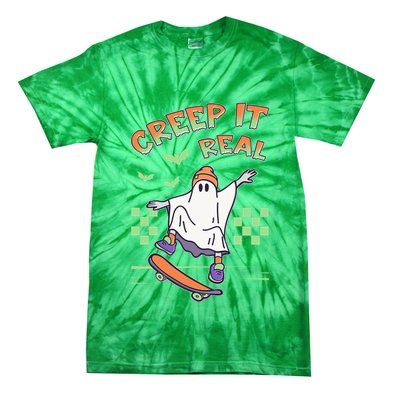 Funny Halloween Creep It Real Skater Skateboarding Ghost Tie-Dye T-Shirt