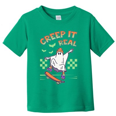 Funny Halloween Creep It Real Skater Skateboarding Ghost Toddler T-Shirt