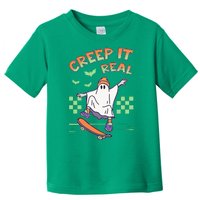 Funny Halloween Creep It Real Skater Skateboarding Ghost Toddler T-Shirt